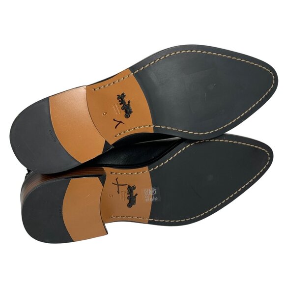 COACH Bowery Chelsea Black Leather Boots Rex Charm Bootie Womens SZ 5B Flaw #2 - Picture 5 of 9